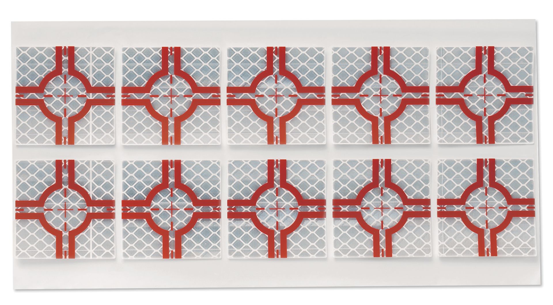 A red and white target with a cross in the middle on a white background.