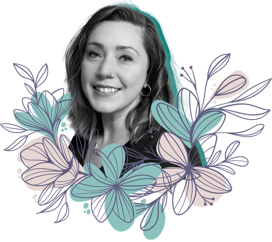 Image of Nicole Francisco smiling, surrounded by illustrated flowers