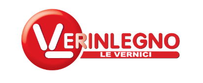 A red and white logo for verinlegno le vernici