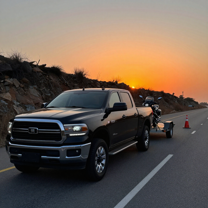 Tow truck operator loading a disabled sedan during roadside recovery service.