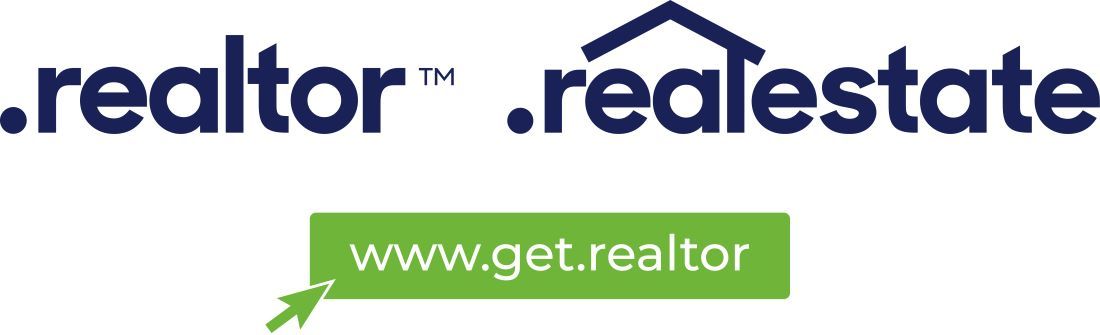 Logo for Realtor.com with a blue roof graphic, and a green button that says 