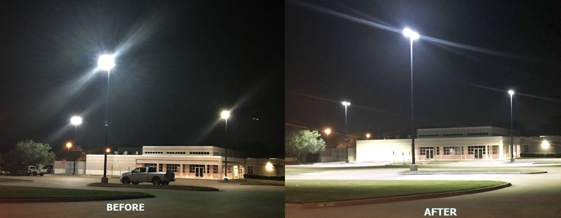 A before and after photo of a street light