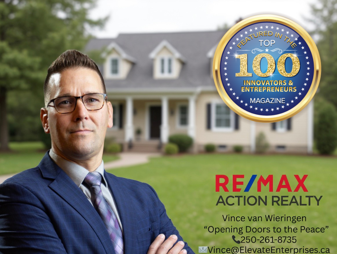 Real estate agent Vince van Wieringen in front of a house, RE/MAX logo.