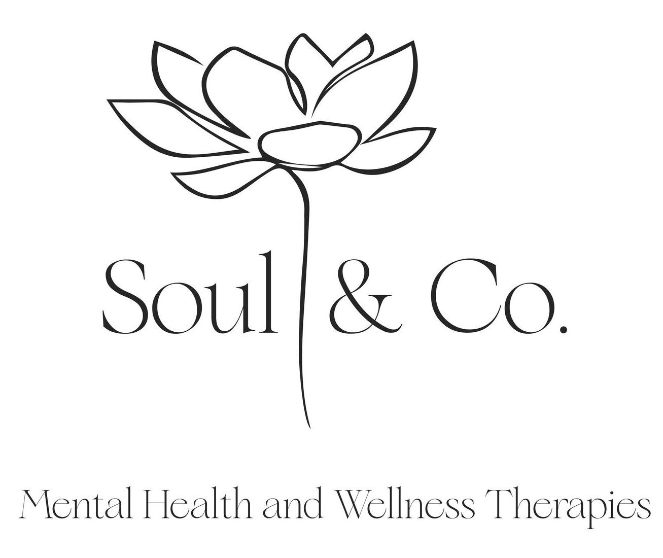 A black and white logo for soul & co. mental health and wellness therapies.
