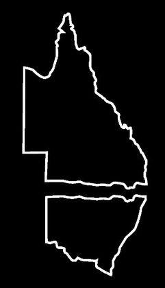 A white line drawing of a map of australia on a black background.