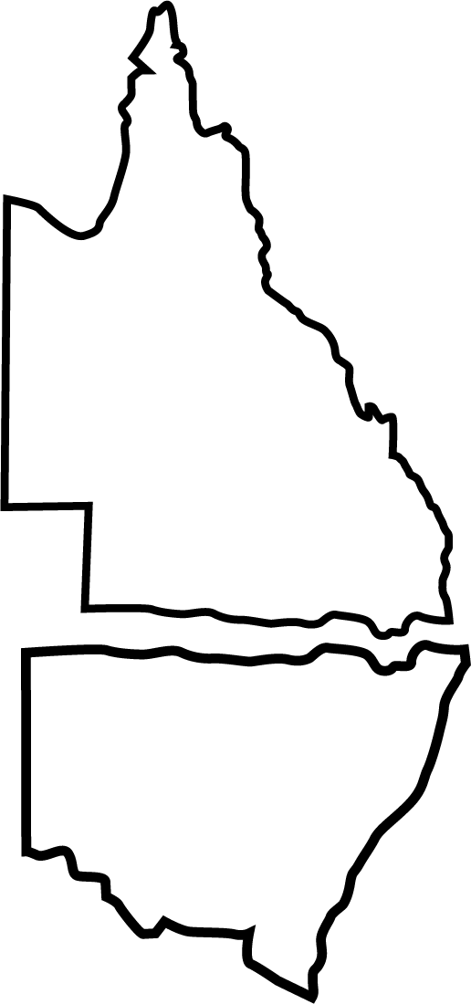 A black and white drawing of a map of queensland.