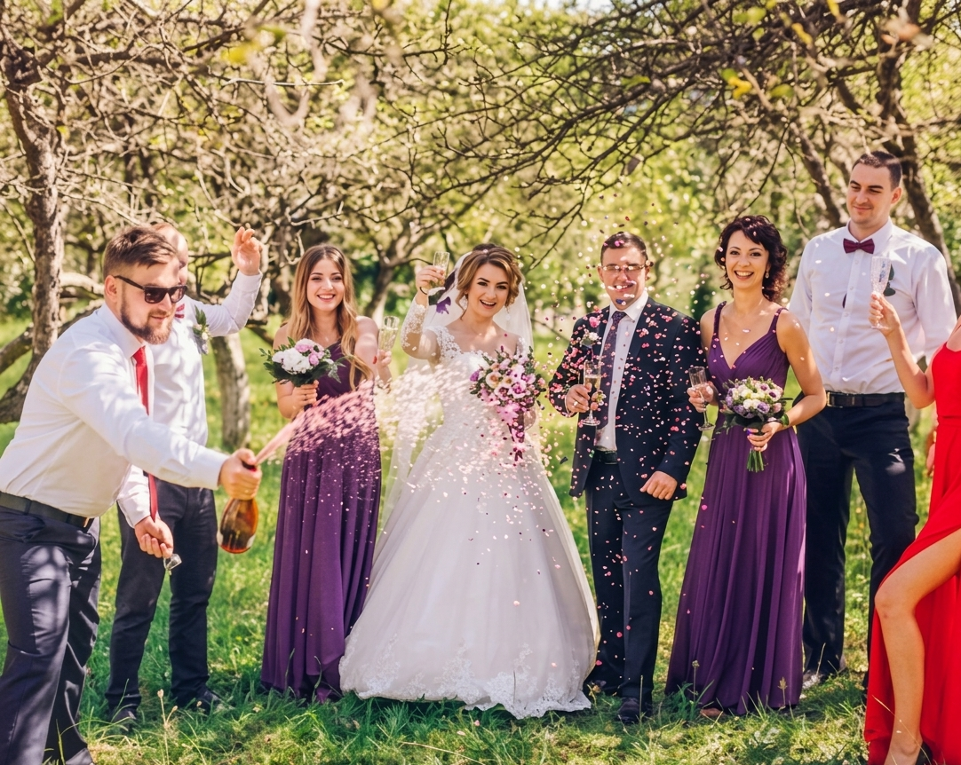 Outdoor wedding photo booth celebration