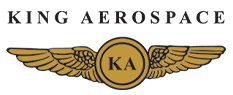 A logo for king aerospace with wings on a white background