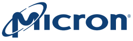 The micron logo is blue and white on a white background.