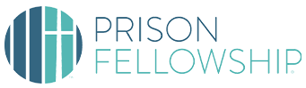 The logo for the prison fellowship is blue and white.