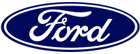 A blue and white ford logo on a white background.