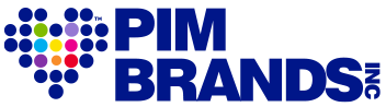 A logo for pim brands with colorful dots on it