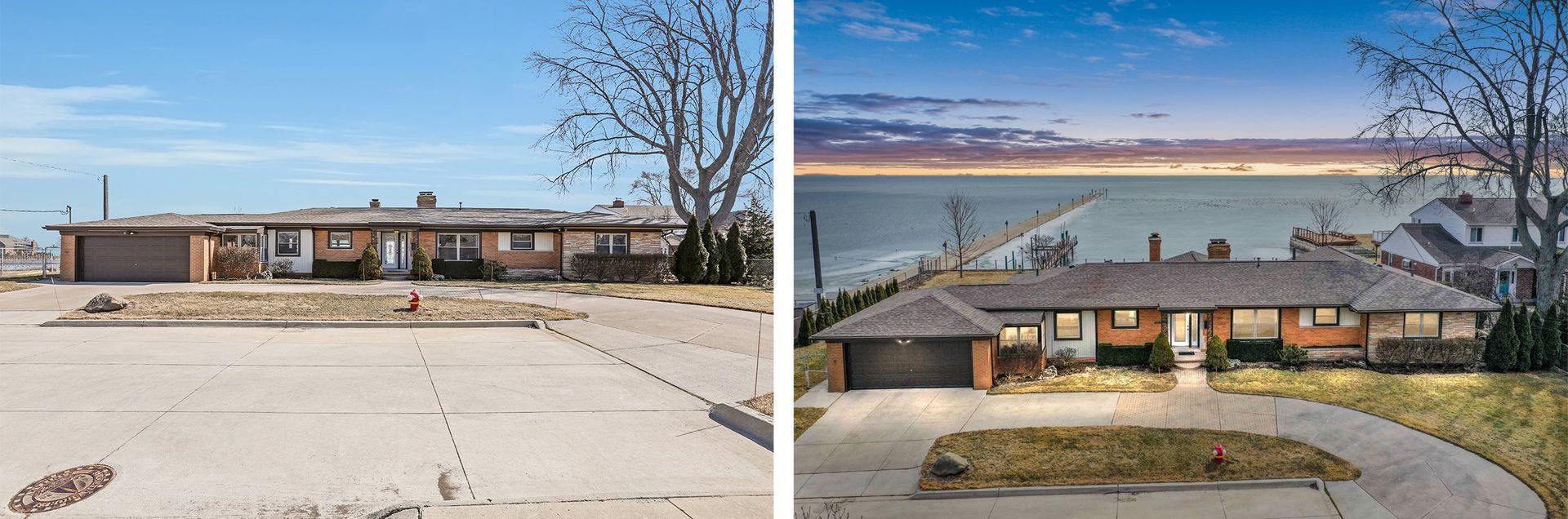 side by side comparison of a home shot with a drone and a tripod