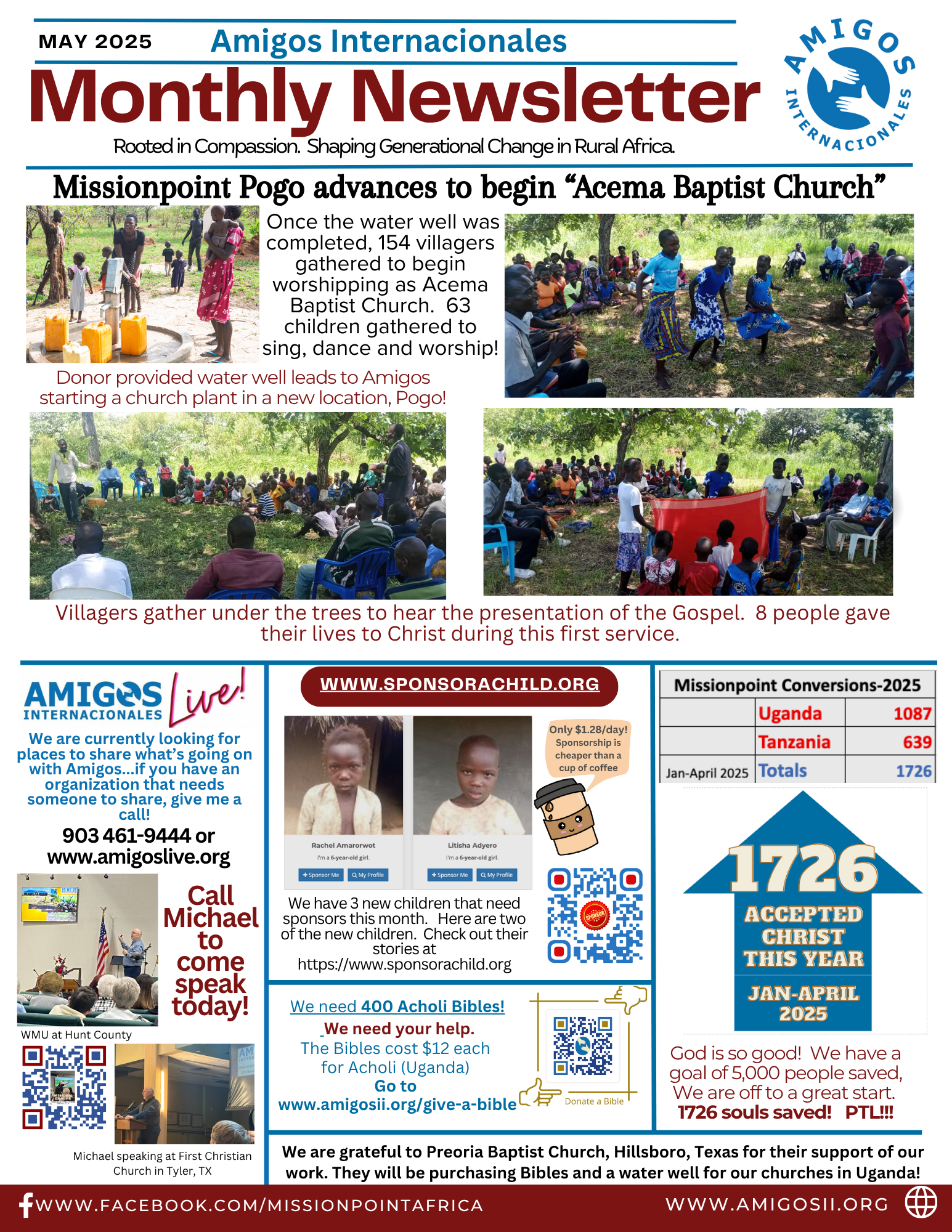 A monthly newsletter with a picture of a group of people sitting in a field.