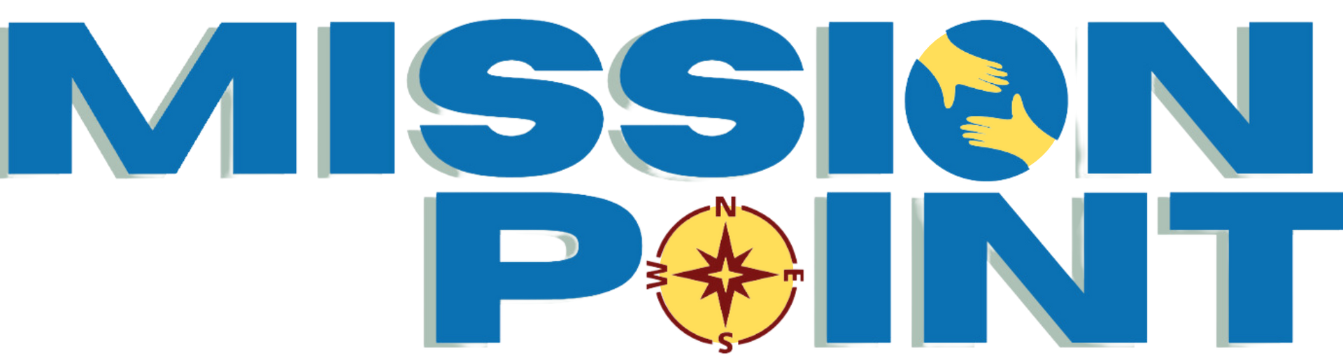 a blue mission point logo with a compass on it