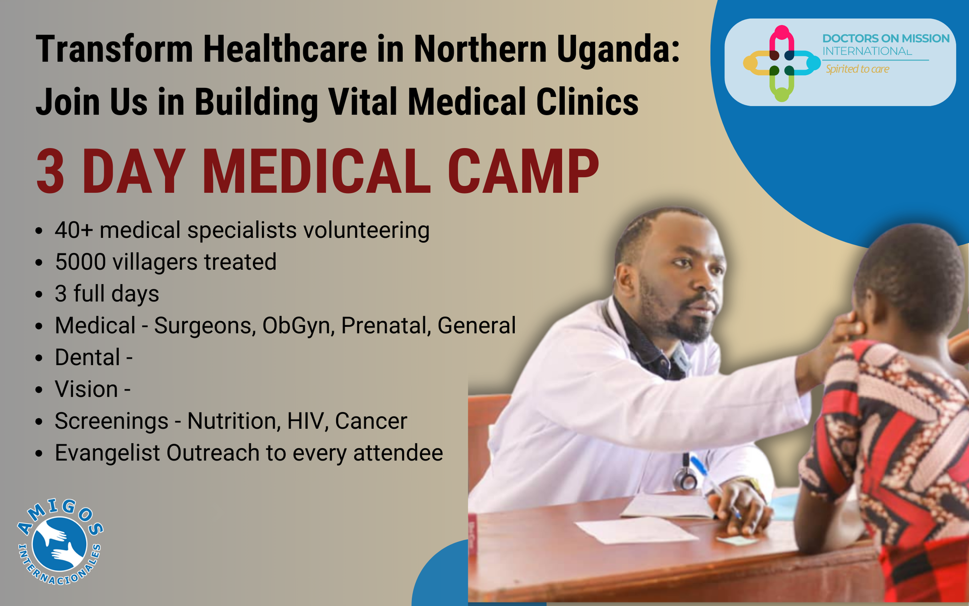 An advertisement for a 3 day medical camp in northern uganda