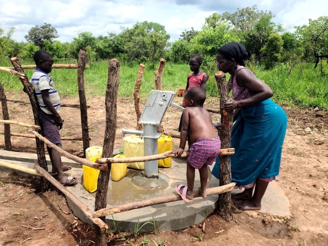 Newly drilled borehole in Odube Village bringing fresh clean water to the village in Uganda
