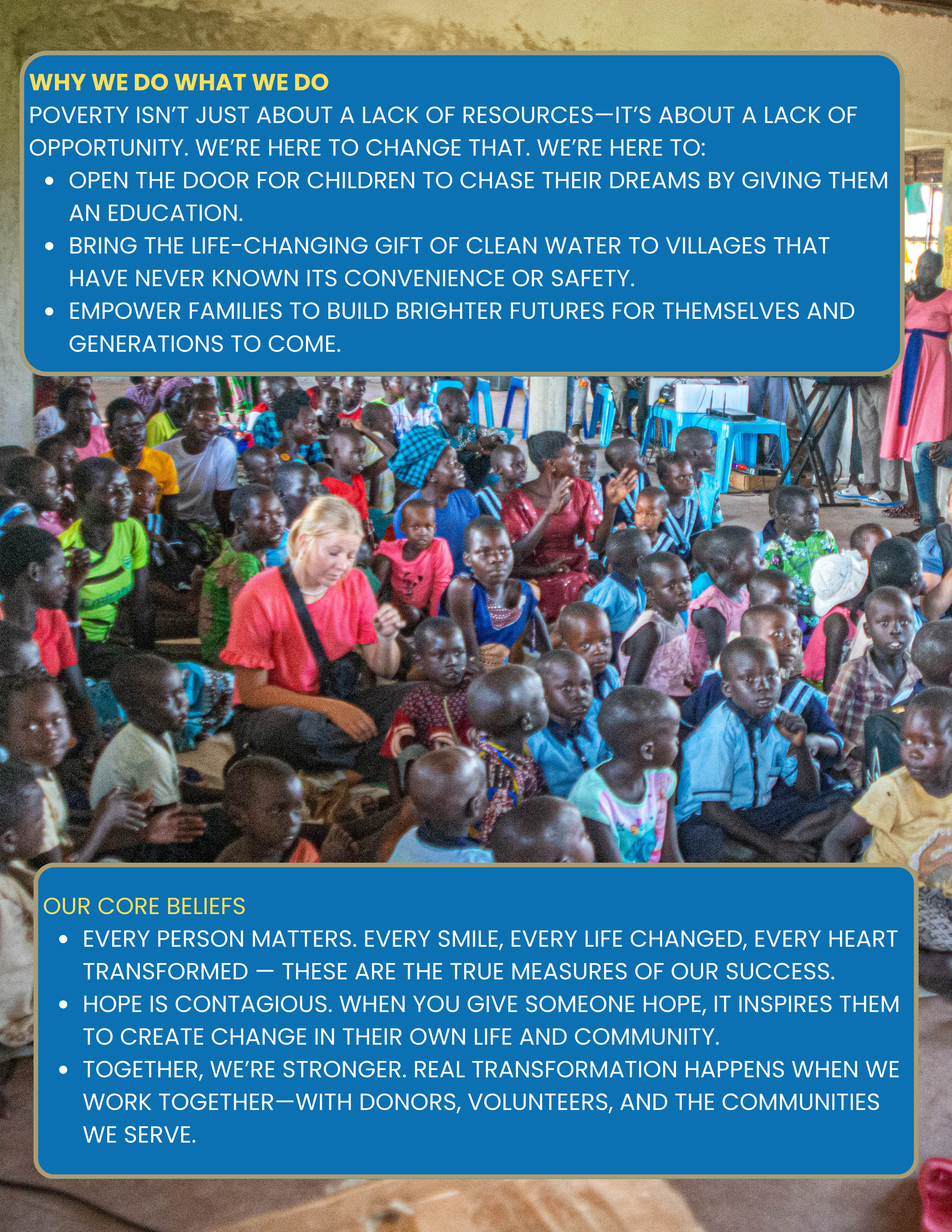 A woman in a red shirt is standing in front of a group of children