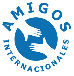 A Logo for Amigos Internacionales Shows Two Hands Hugging Each Other