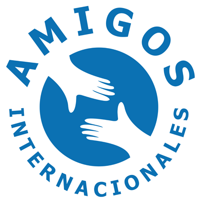 Logo of Amigos Internacionales: blue circle with two white clasped hands and surrounding text.