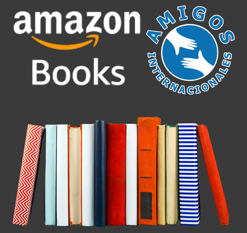 A stack of books next to an amazon logo