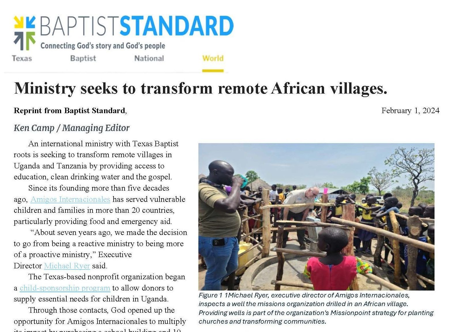 a screenshot of a news article titled ministry seeks to transform remote african villages .