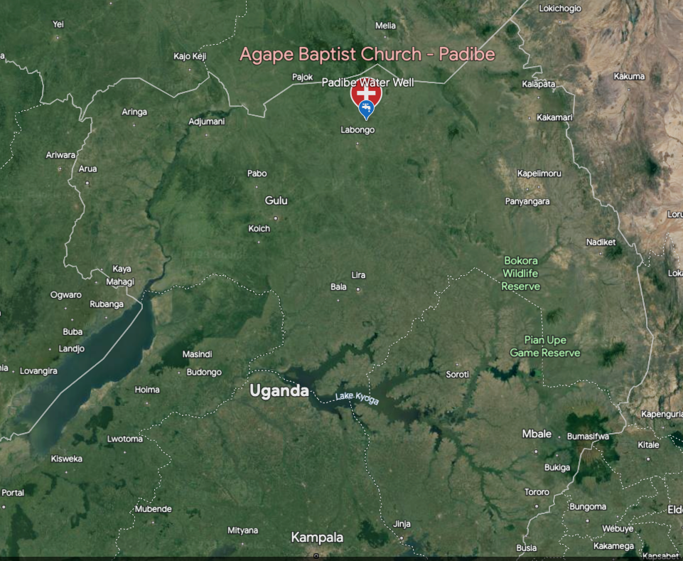 Map showing location of Agape Baptist Church in Padibe