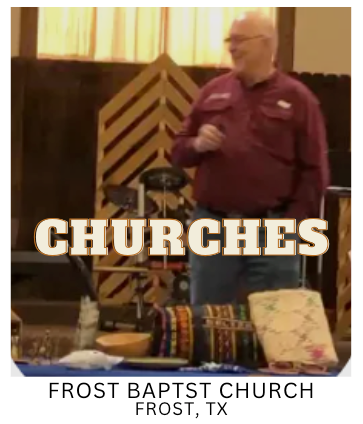 a man is standing in front of a table with the words churches on it