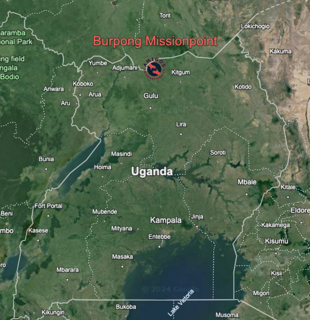 A map showing the burpong mission point in uganda