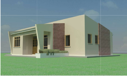 A computer generated image of a house with a lot of windows.
