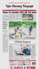 Tyler Morning Telegraph front page with JC bond headline and photos of school children and community scenes