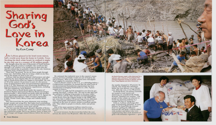 Sharing God's Love in Korea article scan documenting Amigos Internacionales humanitarian work