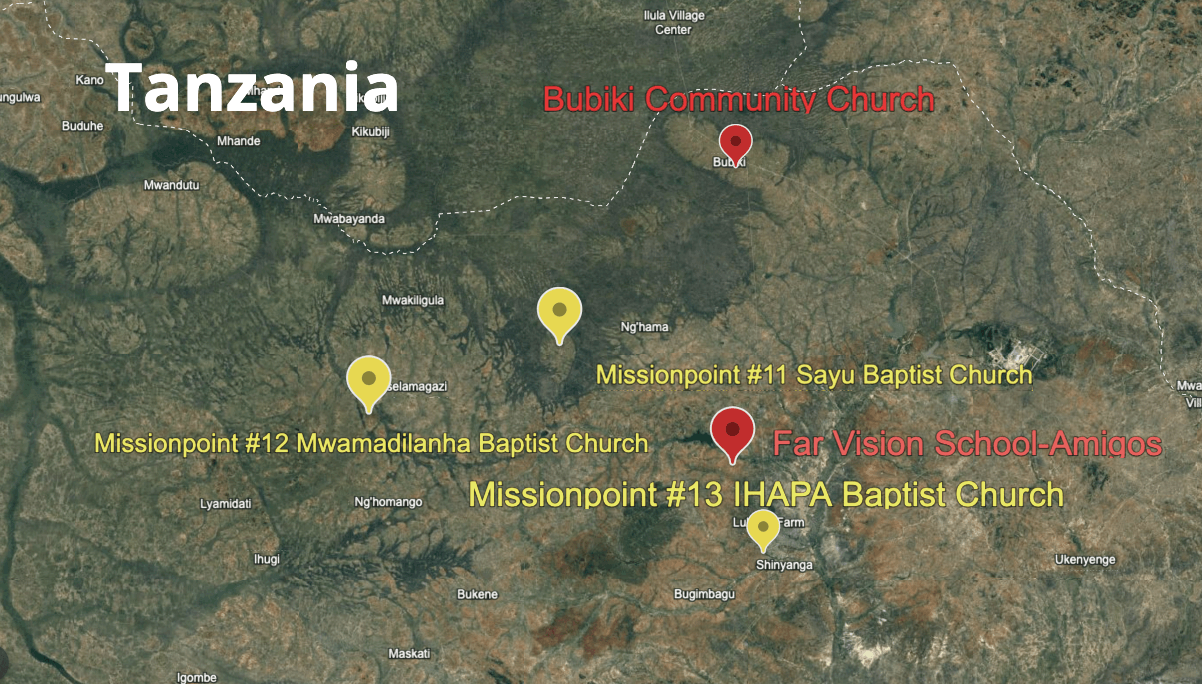 Map of Missionpoint churches in Tanzania