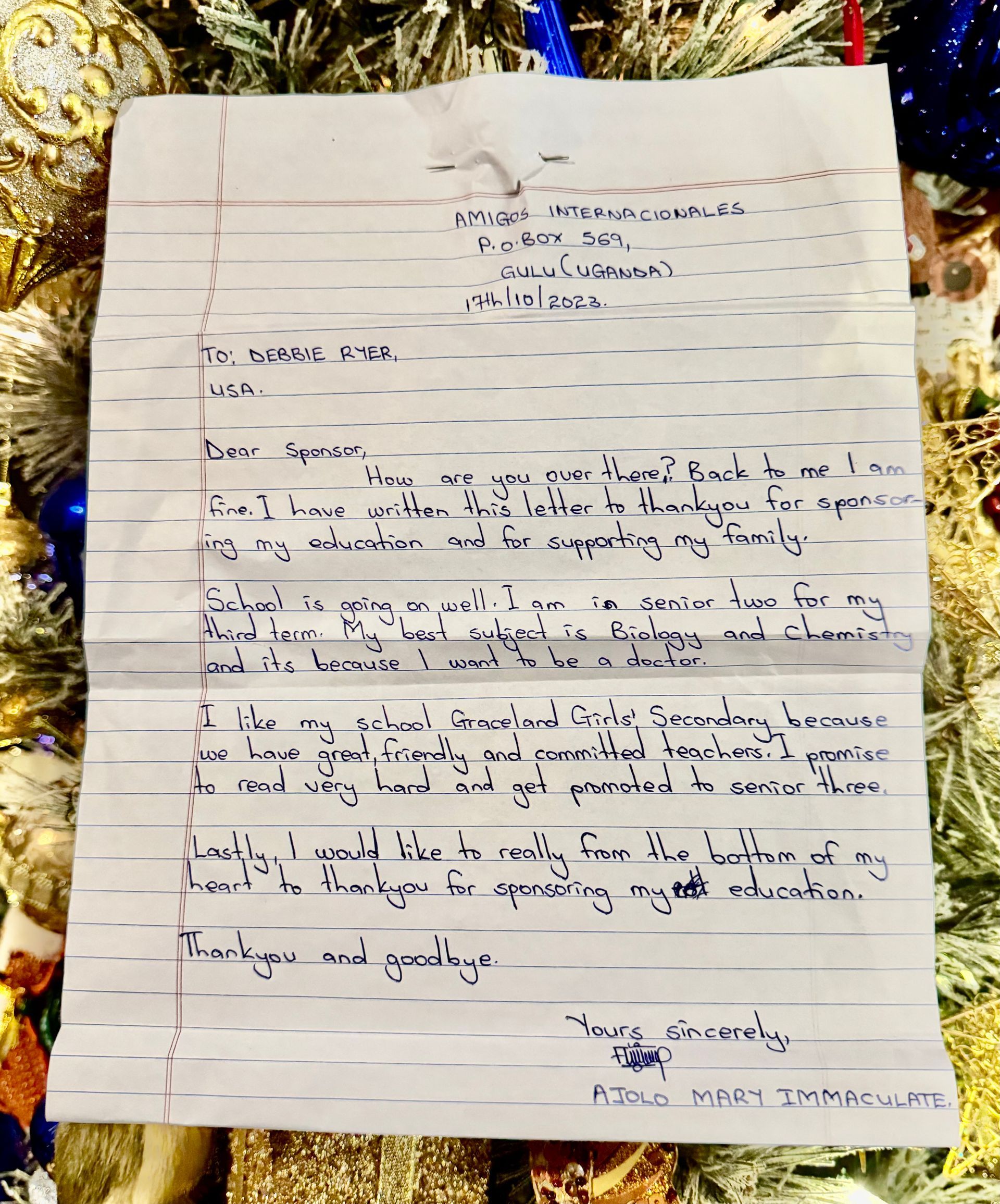 Mary's letter to her sponsor 
