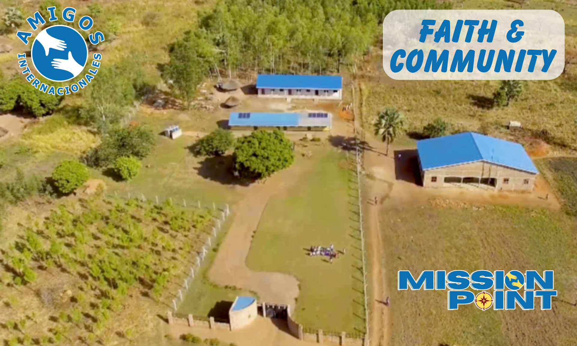 An aerial view of a faith and community mission point