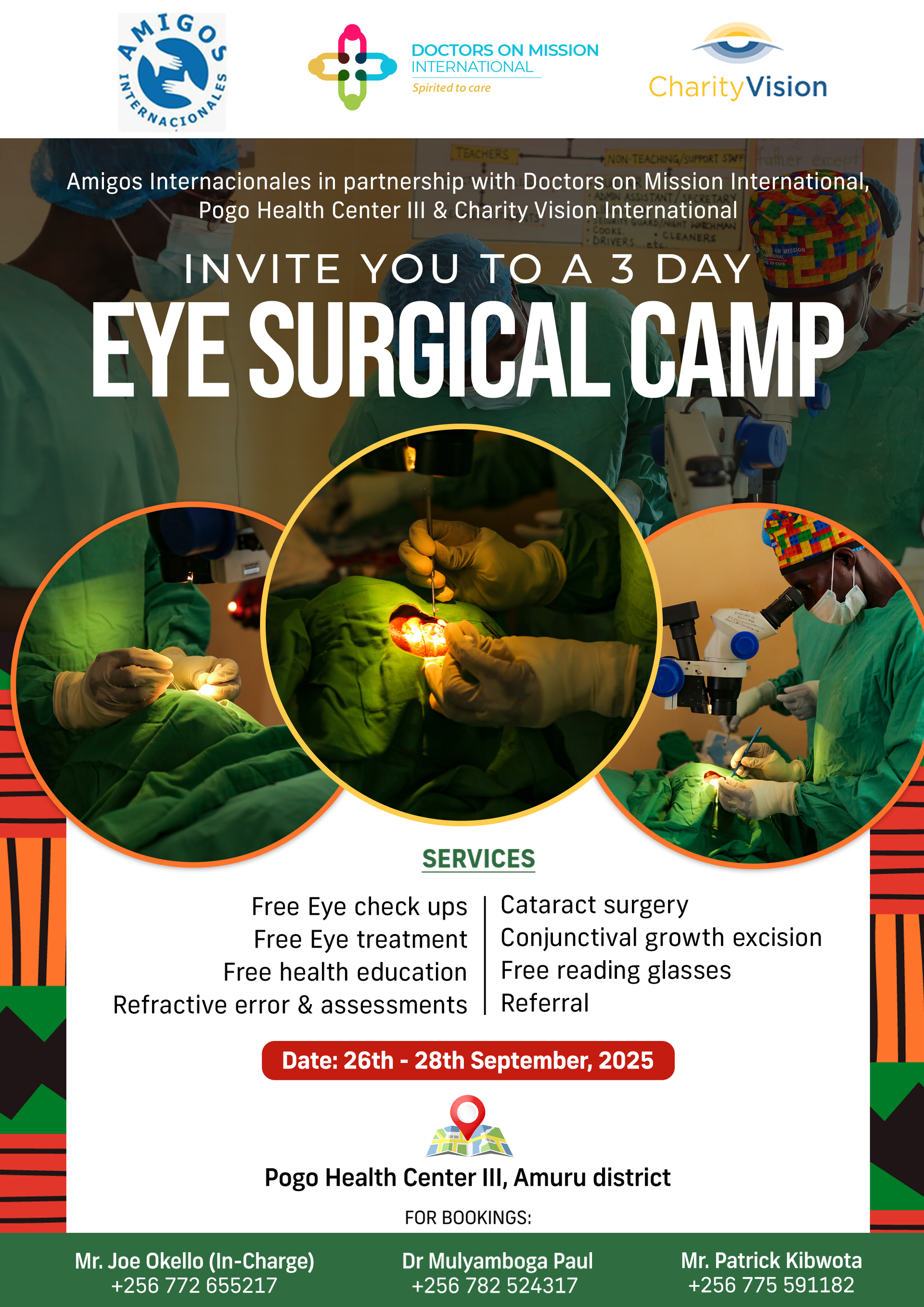 A poster for a one-week eye surgical camp.
