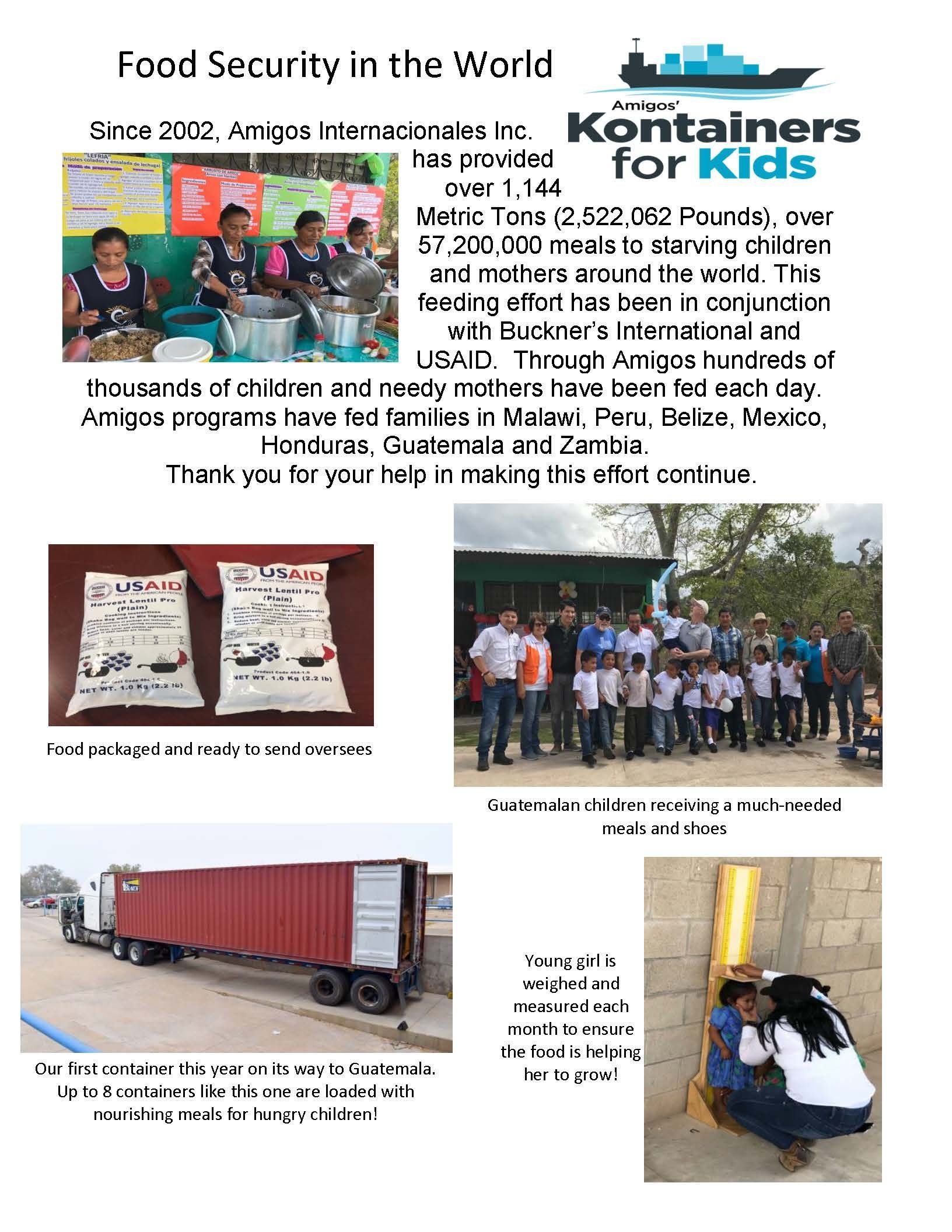 A flyer for containers for kids shows a group of children , a truck , and a group of people.