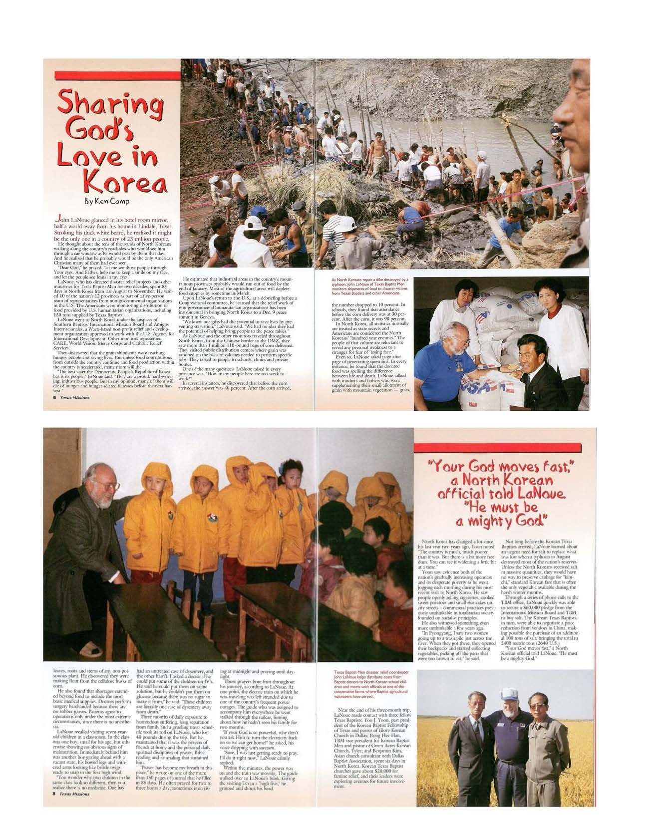 A newspaper article about sharing god 's love in korea