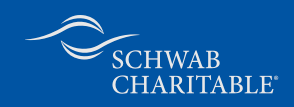 A blue and white logo for schwab charitable