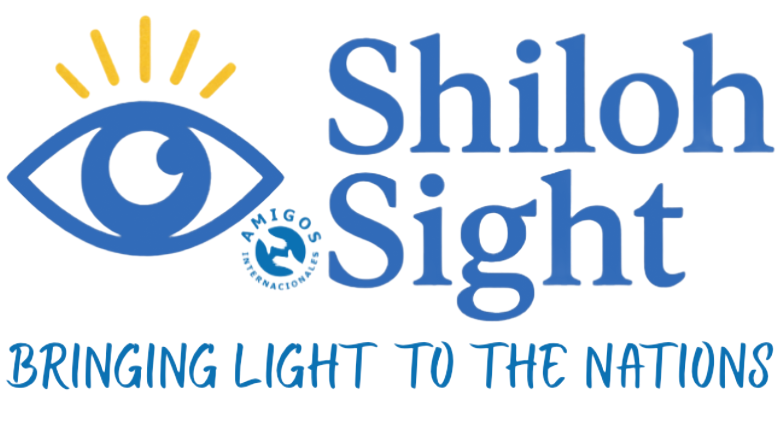 Blue eye with light rays and text 