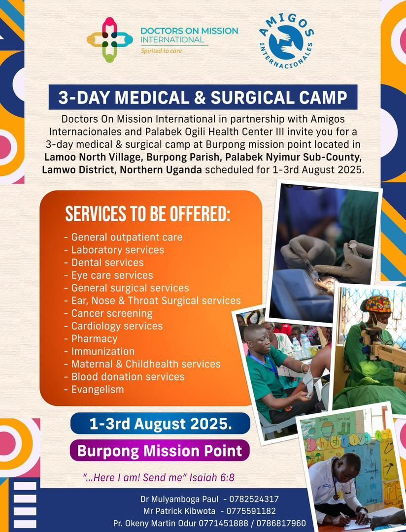 Poster for a 3-day medical & surgical camp in Northern Uganda.