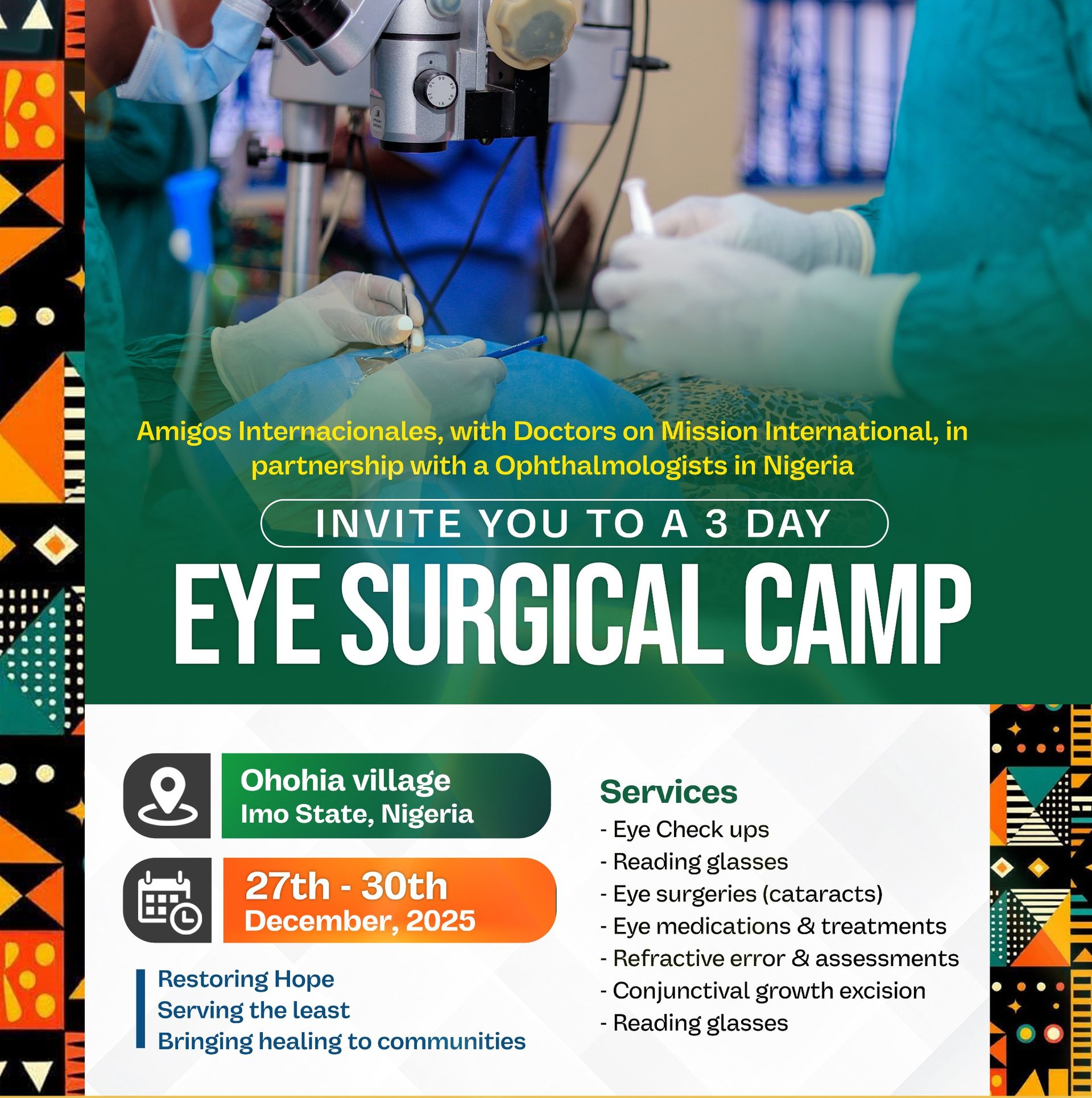 Arua Children's Surgical Camp in Uganda. Features children running, with text emphasizing 