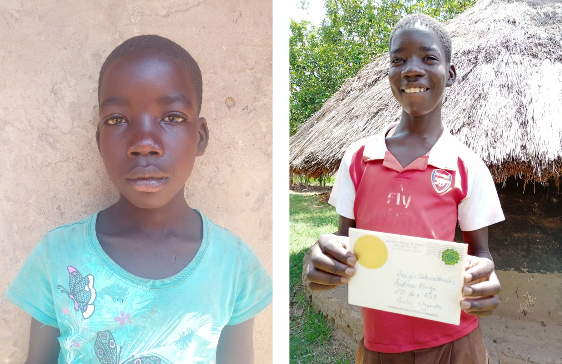 Andrew before and after pictures with a letter from his sponosr