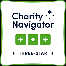 The charity navigator logo is a three-star charity.