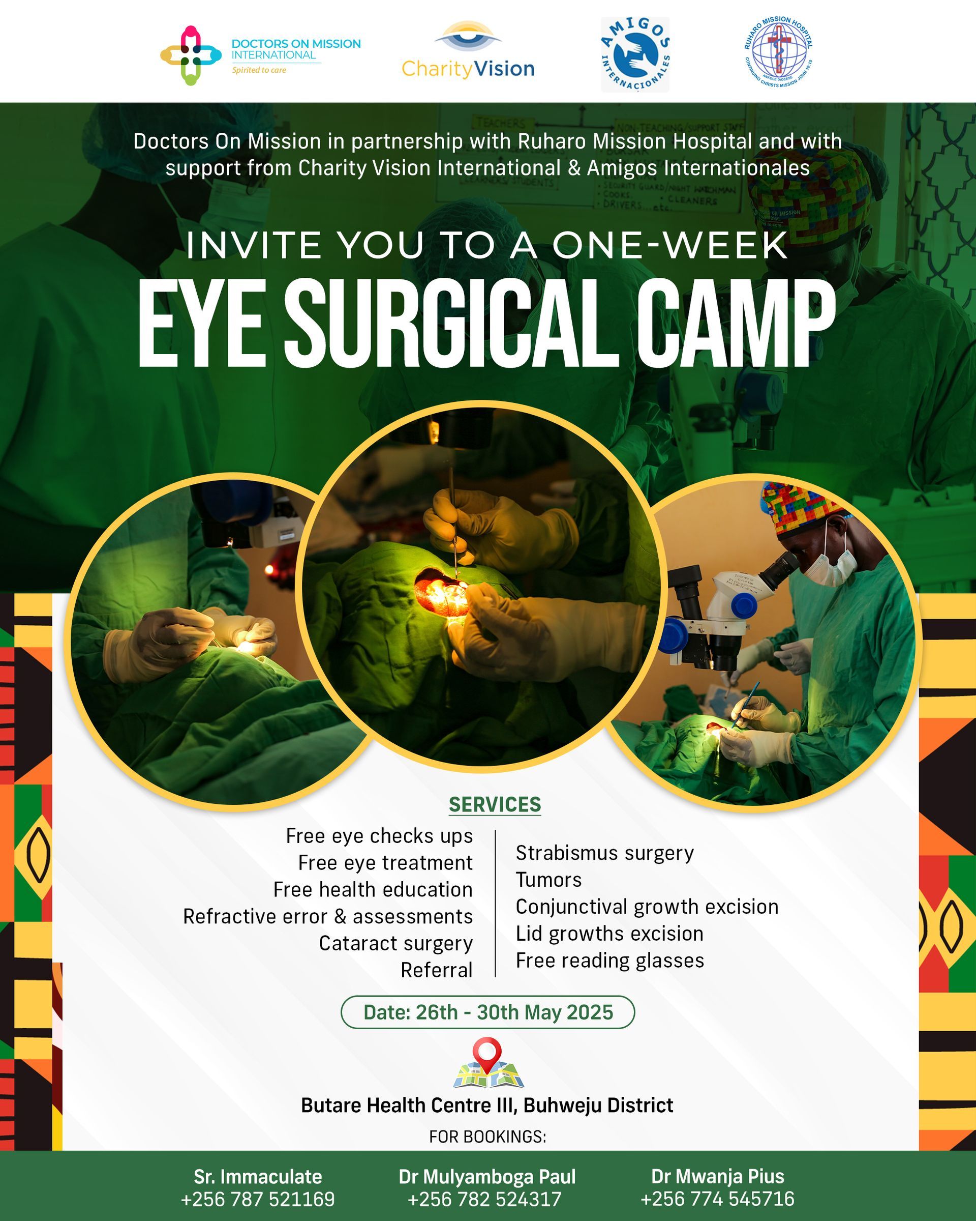 A poster for a one-week eye surgical camp.