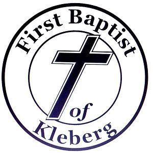 First Baptist of Kleberg logo: black cross within a circle, text around it.