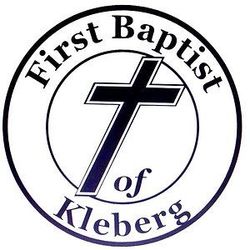 First Baptist of Kleberg logo: black cross within a circle, text around it.