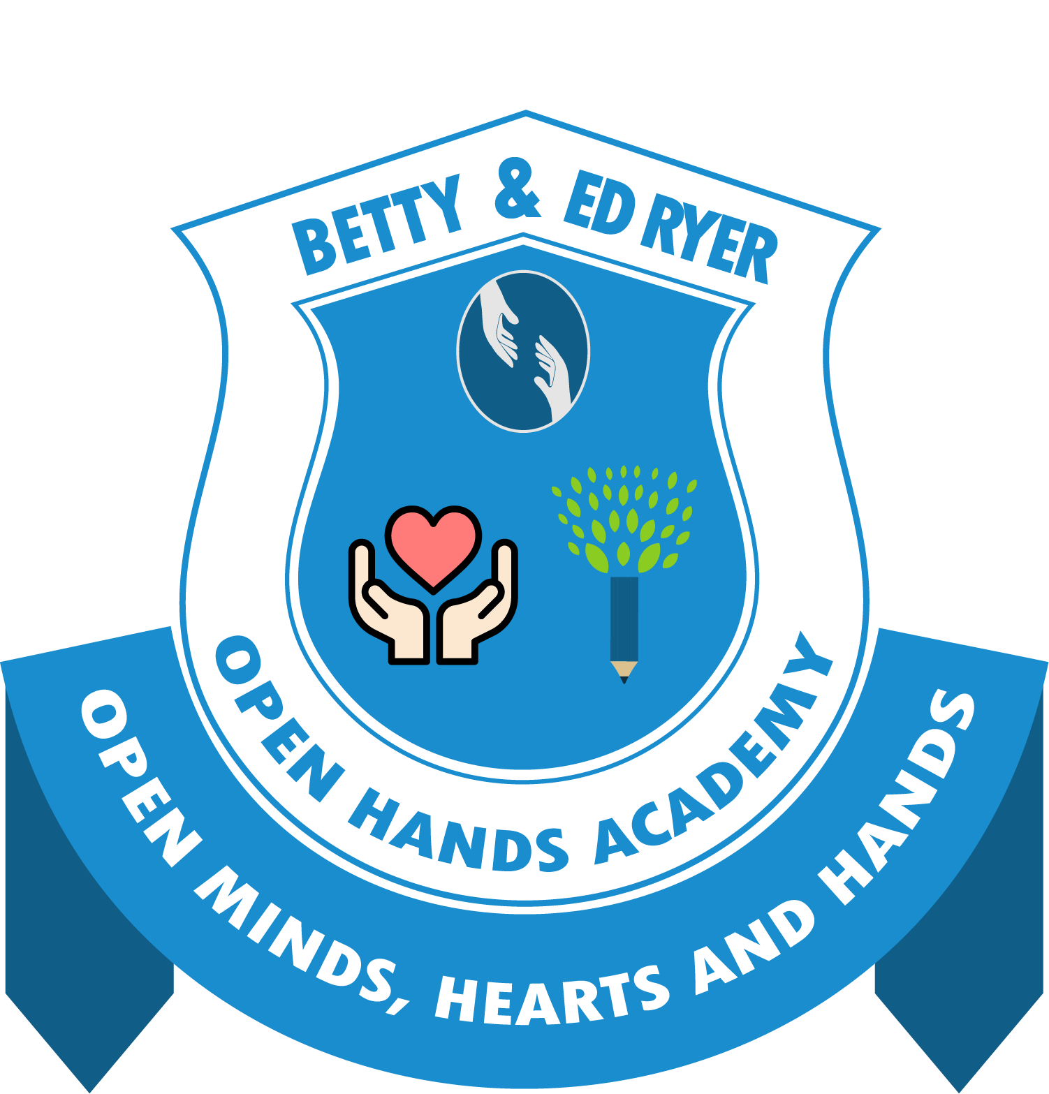 Blue shield with text 