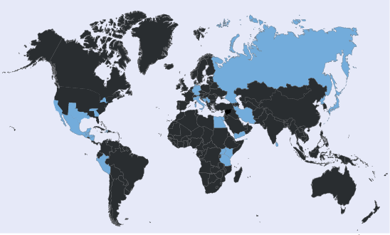 Map showing the countries Amigos has served