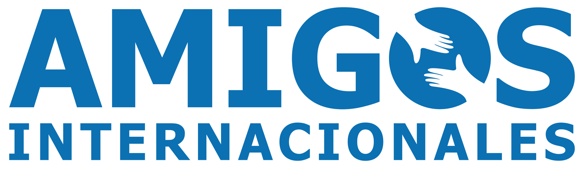 Logo for Amigos Internacionales in blue with hands and text.